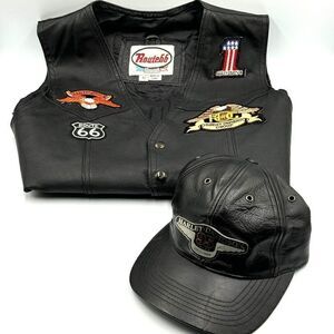 Harley Davidson Leather Vest & Leather Hat Bundle